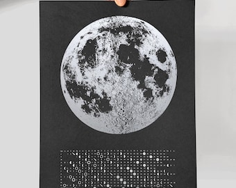 2026 Mondphasenkalender | Mondkalender Kunstdruck | Handprinted Gold Silber Kupfer Mond | 2026 Mondzyklen | Mond Wandkalender