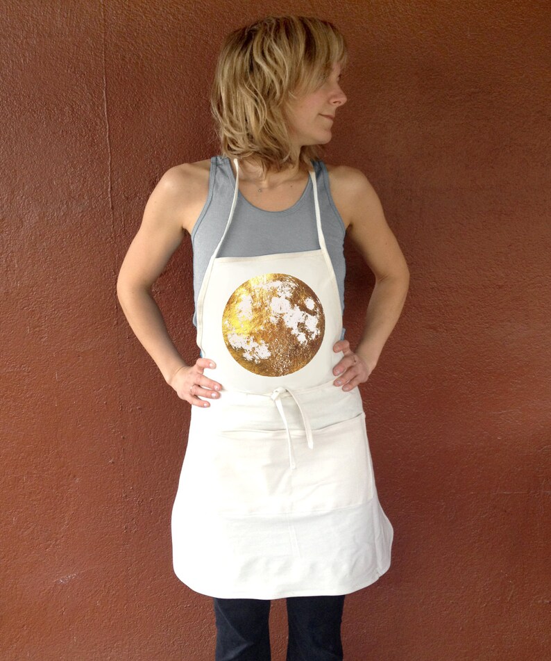 Kitchen Apron, Moon Apron, Baking Apron, Copper Gift, Space Kitchen Apron, barista apron, housewarming gift, apron for baking, gift for her image 2