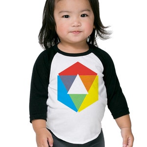 Color Wheel Raglan Shirt, bright white long sleeve t-shirt for toddler, and youth. Rainbow colors. originial Little Lark design image 1