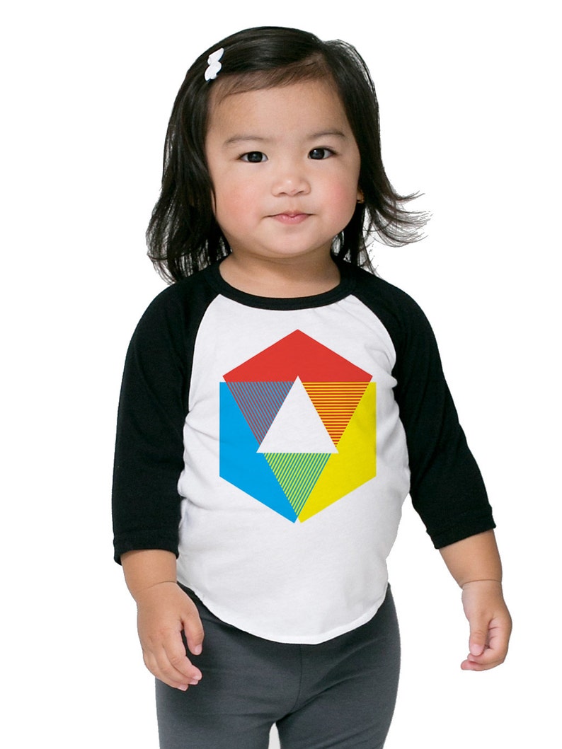 Color Wheel Raglan Shirt, bright white long sleeve t-shirt for toddler, and youth. Rainbow colors. originial Little Lark design image 1