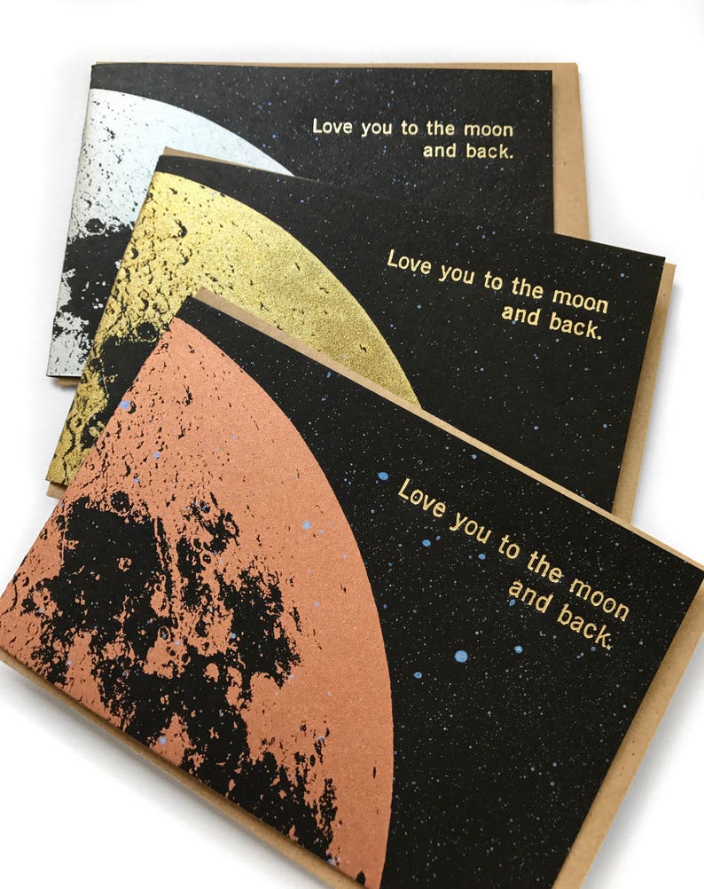 Love you to the Moon and Back Card, Love Cards, moon card, Anniversary Card, Valentine Card, I Love you Card, Girlfriend card, Gold Moon image 7