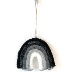 Felted Wool Rainbow Ornament, Rainbow Charm, Rainbow Wall Hanging, Good Luck Charm, Rainbow Nursery Decor, Rainbow Christmas Tree Ornament Greyscale Rainbow