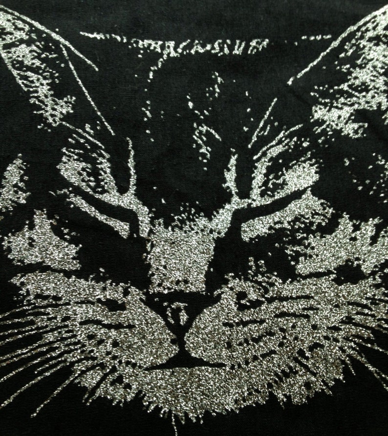 Glitter Cat tote bag, Silver Gold Cat Black Tote bag, Cat gift tote, Meow Cat tote with metallic glitter ink, gift for crazy cat lady image 3