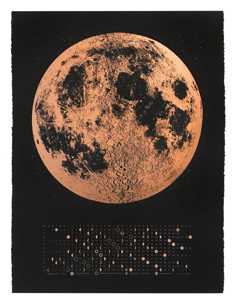 Large Moon Print Moon Phase Calendar Gold Moon 2021 | Etsy