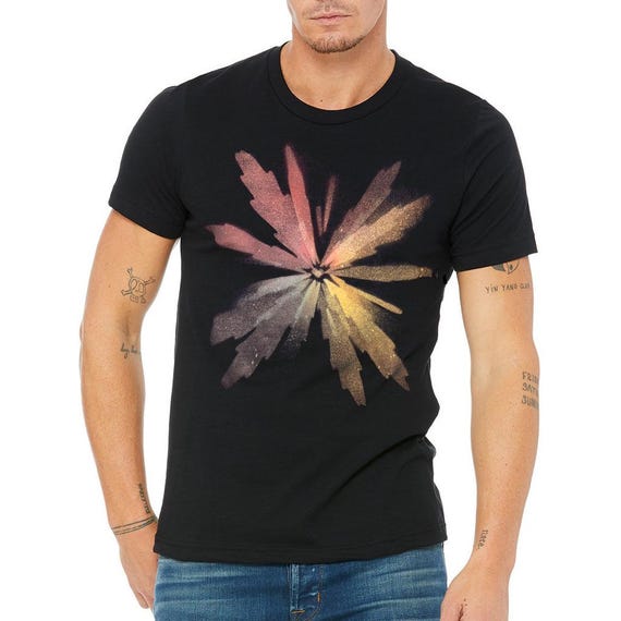 Bemalte schwarze Blume T-Shirt, einzigartige Herren botanische