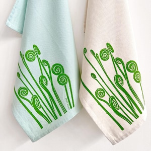 Fern Fiddlehead-theedoek: mintgroen plantontwerp, katoenen vaatdoek