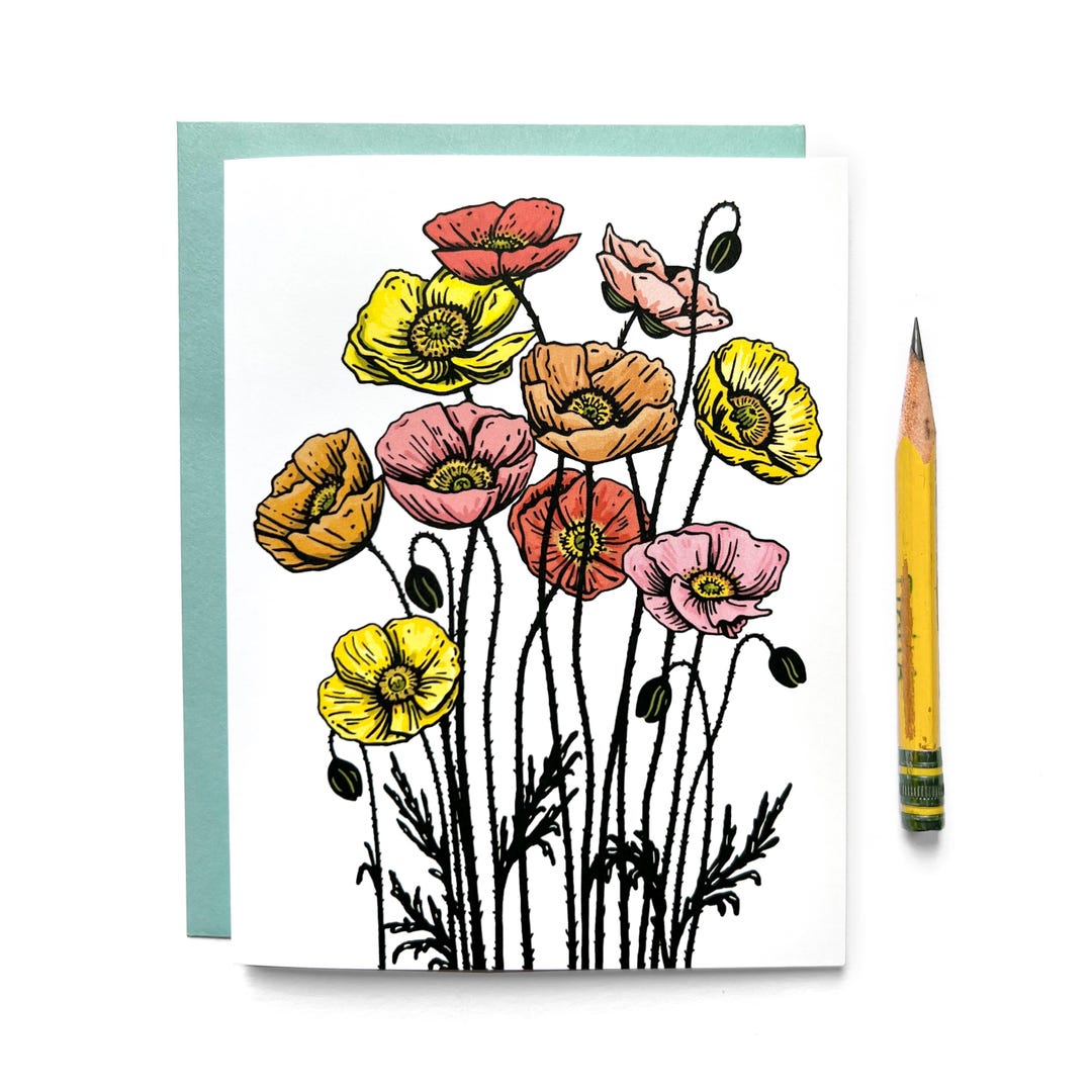 Icelandic Poppies Greeting Card | Floral Botanical Note Card | Blank ...
