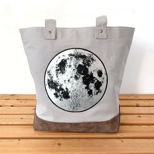 Sac fourre-tout en toile Moon, sac à main noir, sac à bandoulière en toile, sac fourre-tout d'été, impression sur feuille métallique, cadeau lune pour maman