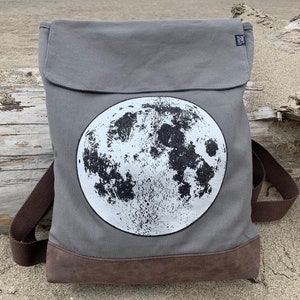 Silver Moon Grey Backpack by Little Lark, Canvas Backpack, Moon Bag, Vegan Backpack, Grey Rucksack, School Bag image 4