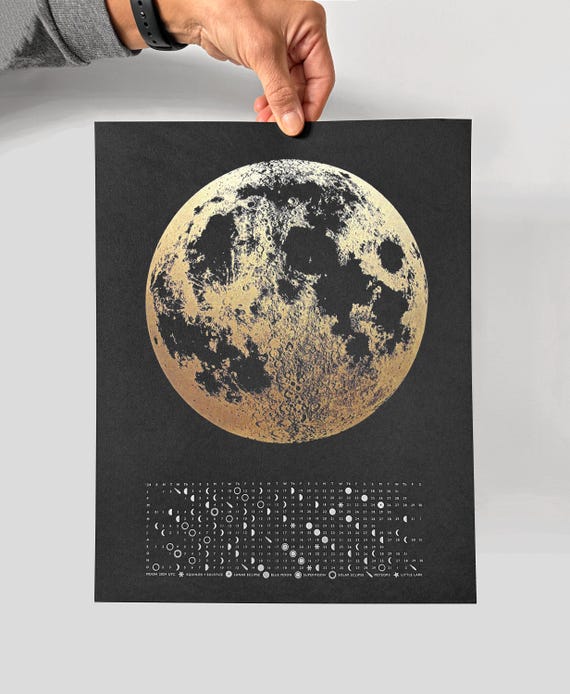 2026 Moon Phase Calendar | Gold Moon Wall Calendar | Metallic Ink