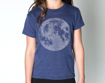 Blue Full Moon Shirt, kids moon tee, Moon shirt, matte blue-grey ink screenprint, unisex gift, awesome clothes for kids