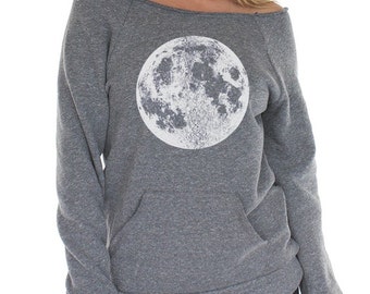 Full moon sweatshirt, Womens Moon Raglan, womens clothing, boho Moon Sweatshirt with Kangaroo pocket, Moon shirt, Moon Print, Yoga Clothes