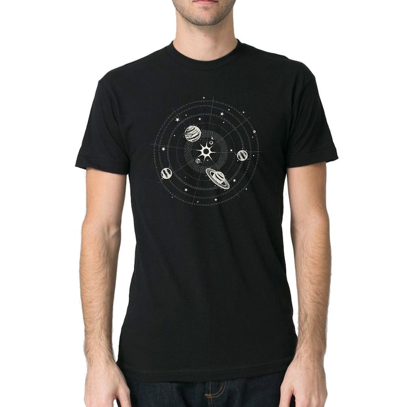 Men's Solar System Shirt, Planets T Shirt, Space Shirt, Space Graphic Tee for Men, Black Planets Shirt, Space Gift For Men, Astronomy Gift image 1