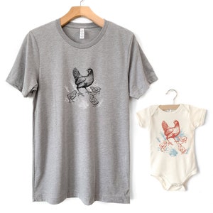 Matching Father Child T Shirts Set, Mama Hen Baby Chickens, Matching T-shirts, Daddy and me T-shirts, Baby Bodysuit, Father Baby shower gift