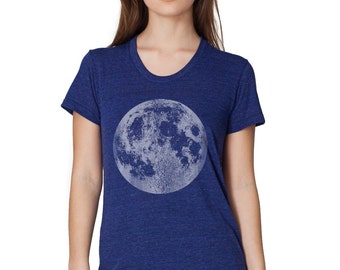 Vrouwen Blue Moon Shirt, la luna tshirt, maan grafische T-shirt, volle maan shirt, maan print, astronomie shirt, vrouwen maan kleding, moon print