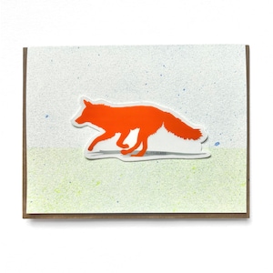 Carte d'autocollants de renard orange en cours d'exécution, carte de voeux animal de tous les jours