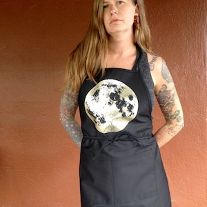 Black Moon Apron, Unique Space Kitchen Apron, Full Moon Apron, Cooking Apron, Chef Apron, Baking Apron, Barista Apron, Gold Moon Gift