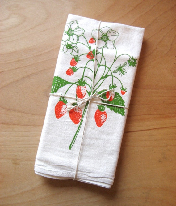 Strawberry Kitchen towel summer berries dishcloth Etsy