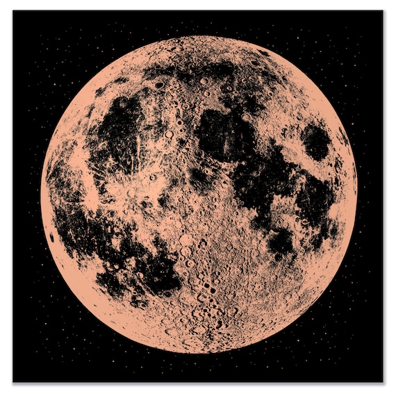 Copper Moon Print, Moon Art Print, Space Art, Wall Decor