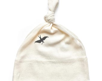 Organic Cotton Baby Knot Hat: Gender Neutral Bird Print, Unisex Baby Beanie