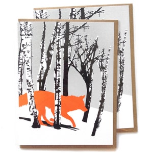 Schachtel mit 6 A2 Größe läuft Fuchs Wolf Grußkarten, innen blanko, rad original Winter Wald Design, Recycling-Papier, hergestellt in Portland Oreogn