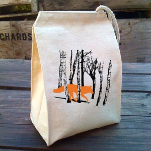 Lunch Bag, Fox lunch bag, Fox Lunch Box, kids Woodland WOLF gift, Cloth lunch bags, reusable washable lunch bags, Cotton Canvas Lunch Bag image 1