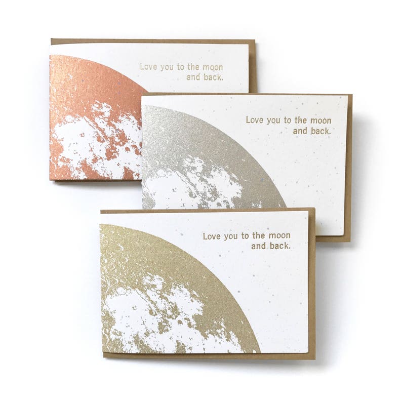 Love you to the Moon and Back Card, Love Cards, moon card, Anniversary Card, Valentine Card, I Love you Card, Girlfriend card, Gold Moon image 3
