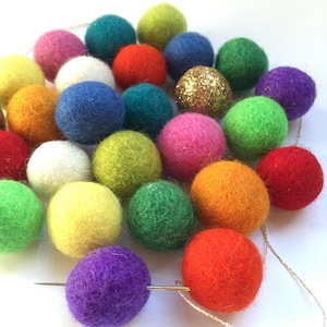 Felt Ball Garland, Rainbow felt ball Garland kit, Pom Pom Garland, Glitter Garland, wool felt balls gold silver glitter string 28 balls image 3