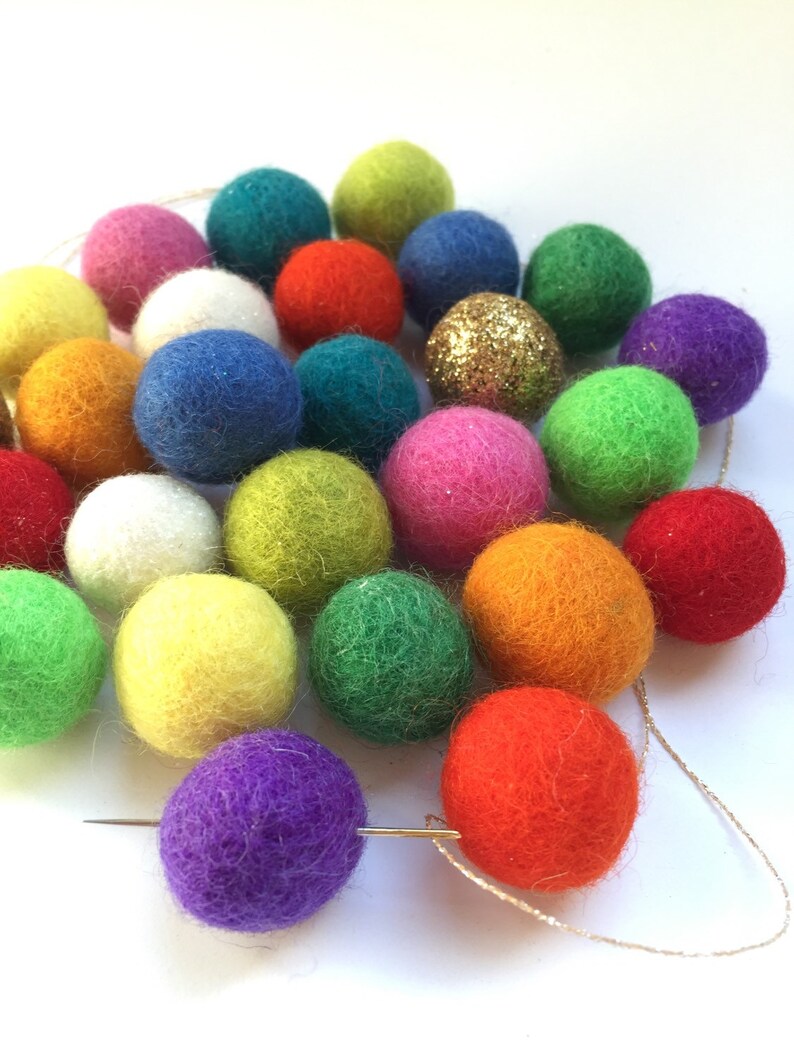 Rainbow Garland Felt Ball Garland Kit Gold Glitter Wool Felt Etsy