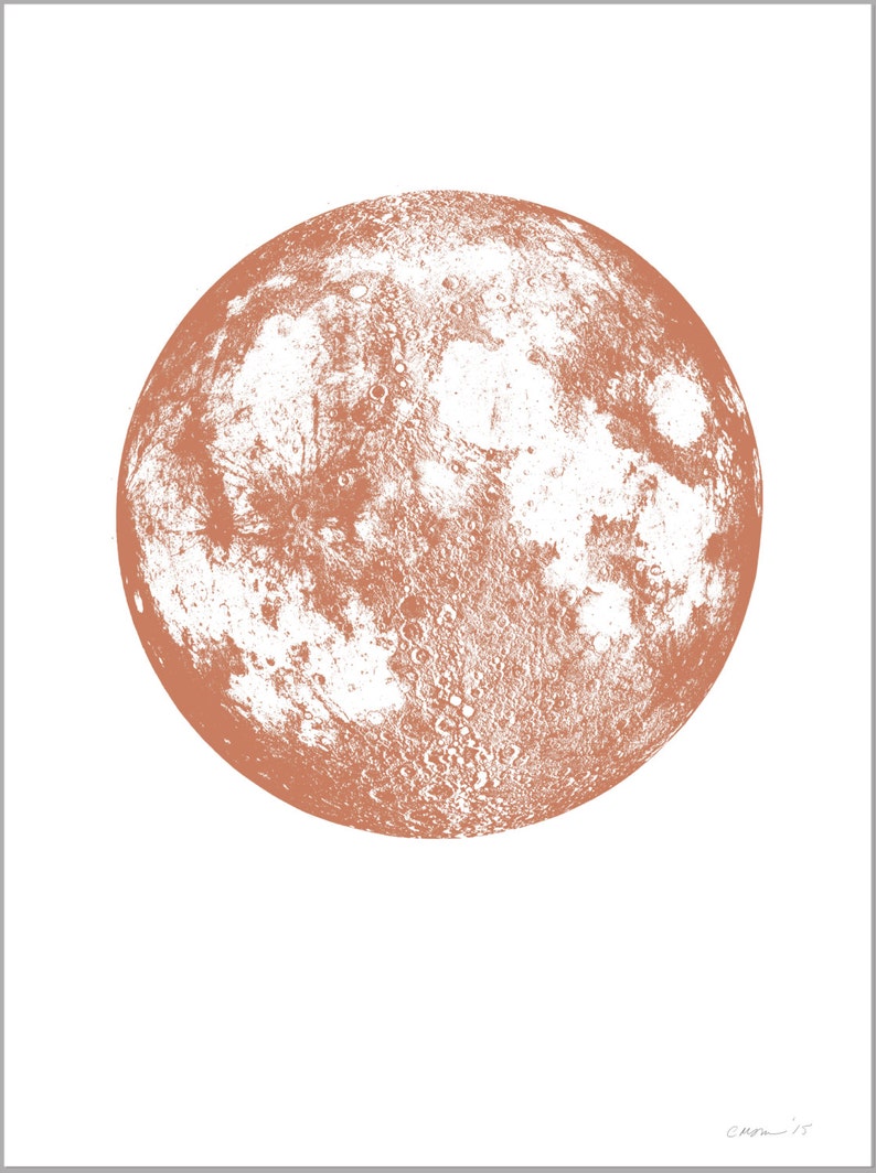 Metallic Moon luna Art Print, gold copper silver screen small print shimmer ink stellar pretty paper, rad lunar space, fits IKEA ribba frame image 2