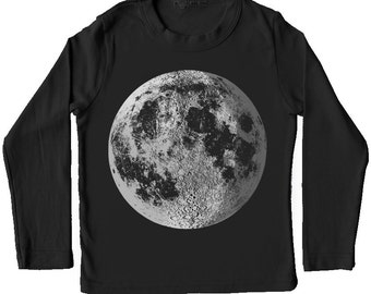 Camisa de la luna, camiseta de luna llena para niños, camisa de luna de plata, media luna camiseta, camisa espacial de astronomía, camiseta de la luna, serigrafía de la luna, ropa de la luna