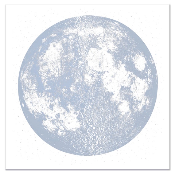 Blue Moon Print, Silver Moon Art Print, Lunar Print Large Square Moon  Screen Print, Metallic Ink Cotton Paper, Luna Wall Art Space Stars 