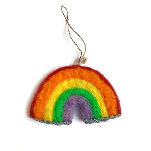 Felted Wool Rainbow Ornament, Rainbow Charm, Rainbow Wall Hanging, Good Luck Charm, Rainbow Nursery Decor, Rainbow Christmas Tree Ornament Rainbow w/ Purple