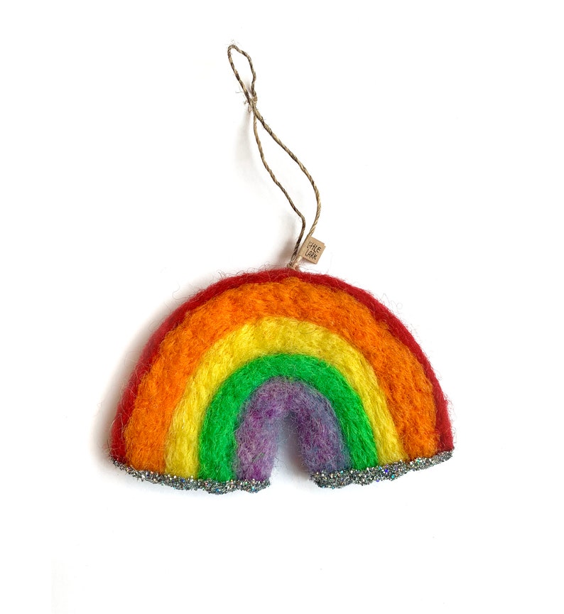 Felted Wool Rainbow Ornament, Rainbow Charm, Rainbow Wall Hanging, Good Luck Charm, Rainbow Nursery Decor, Rainbow Christmas Tree Ornament Rainbow w/ Purple