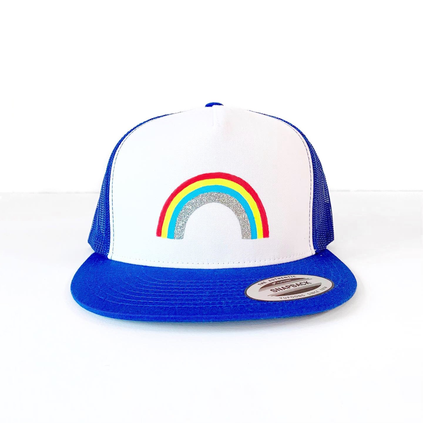 Rainbow Hat, Hand Painted Rainbow Trucker Hat, Glitter Rainbow Hat, Lgbtq Rainbow Gifts, Glitter Rainbow Gift, Adjustable Unisex Trucker Hat