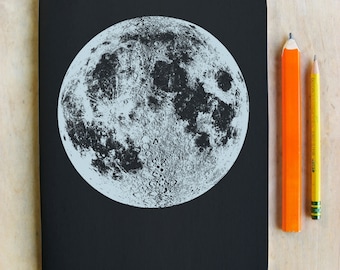 Mond Skizzenbuch, Silber Mond Notizbuch, Blank Mond Notizbuch, Weltraum Geschenk, Künstler Skizzenbuch, Silber Mond Druck, Liebe dich bis zum Mond