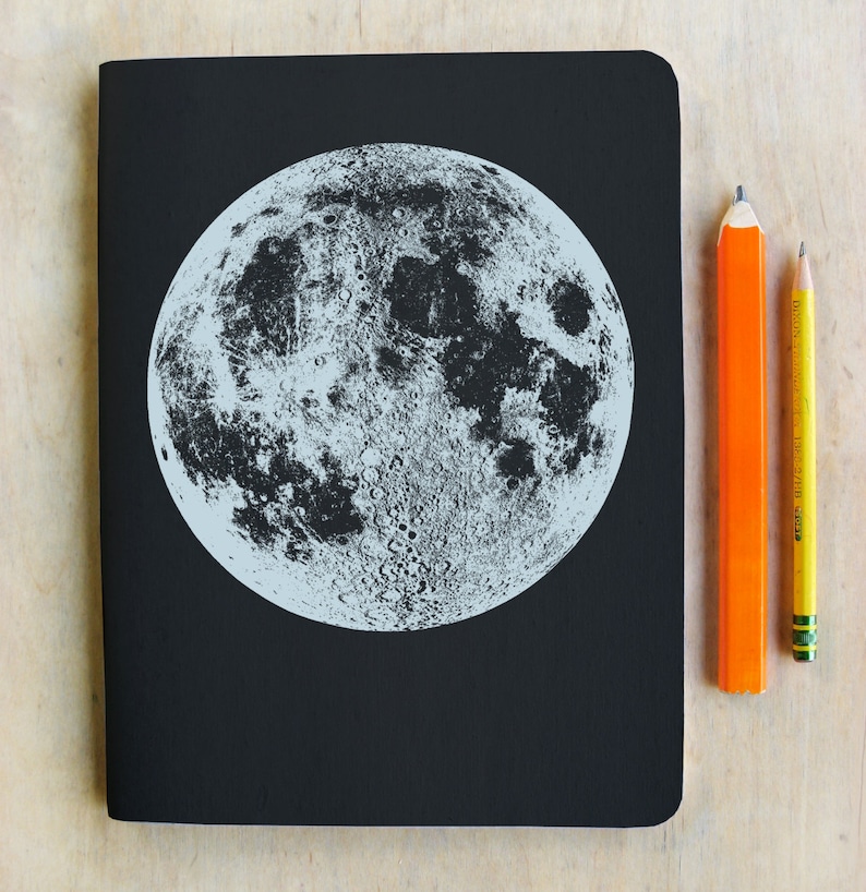 Moon SketchBook, Silver Moon Journal, Blank Moon Notebook, Space Gift, Artist sketchbook, Silver Moon Print, Love you to the moon image 1