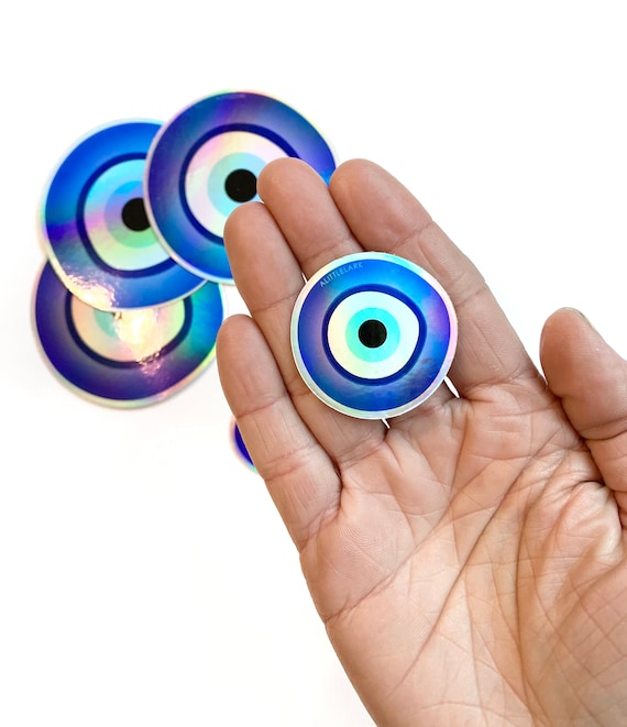 Evil Eye Sticker: Small Waterproof Vinyl Hologram, Good Luck Charm