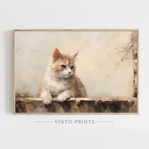 Printable Vintage Cat Painting, Animal Print, Farmhouse Print, Antique Wall Art, Rustic Home Decor, Instant Download, Vintage Cat Art H233