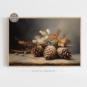 Vintage Autumn Art Print | Pinecone Art | Fall Home Decor | Autumn Painting | Autumn Decor | Rustic Fall Decor | Moody Wall Art | H250