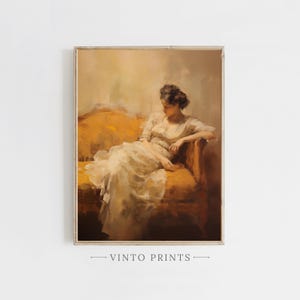 Printable Portrait Painting | Lady On Sofa Print | Vintage Print | Antique Portrait Wall Art | Rustic Home Decor | Instant Download | V209
