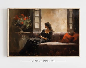 Vintage Woman with Roses Painting | Antique Portrait Art (Instant Download)
