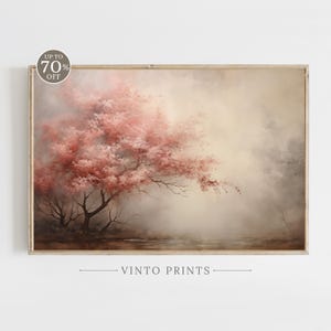 Vintage Maple Art Print | Pink Japanese Maple | Japanese Home Decor | Maple Painting | Wall Decor | Rustic Wall Art | Moody Wall Art | H262