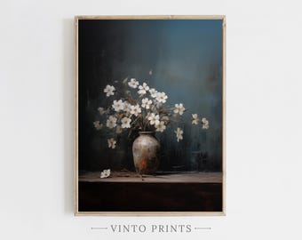 Vintage Floral Vase Painting, Botanical Print, Rustic Home Decor (Instant Download)