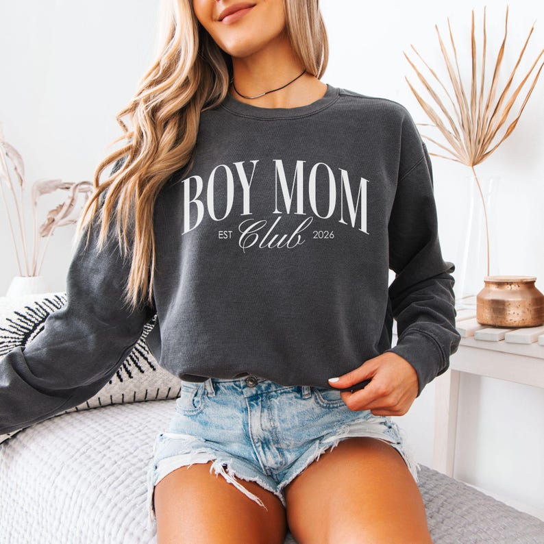Boy Mom Club Comfort Colors Shirt and Sweatshirt, Mama Tee, Mom of Boys T-Shirt, Trendy Mama Sweater, New Mom Crewneck, Gift for Mom image 5