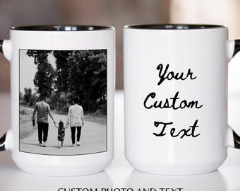Custom Photo Mug, Black and White Design, Personalized Coffee Cup with Text and Photo, Personalized Mug, Custom Christmas Gift, Espresso Cup