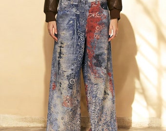 Ooak Embroidered Jeans Size 18P Lane Bryant Upcycle Boho Retro Denim Hand Sewn Colorful Stiched Patched Floss Flower Etsy UK