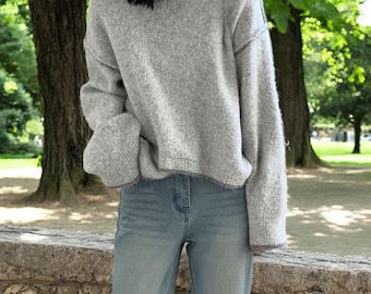 Early Autumn Wool Knitted Irregular Sweater, Cozy Fall Layering Sweater, Cashmere Wool Womens Sweater, Lightweight Soft Retro Knitwear