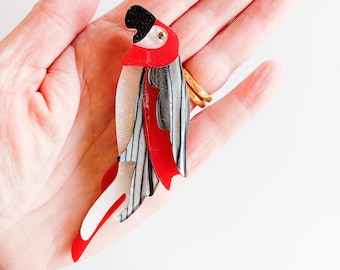 Parrot Brooch, Large Parrot Brooch, Bird Brooch, Vintage Parrot Brooch, Retro Parrot Brooch, Art Deco Brooch Plastic, Parrot Pin Big