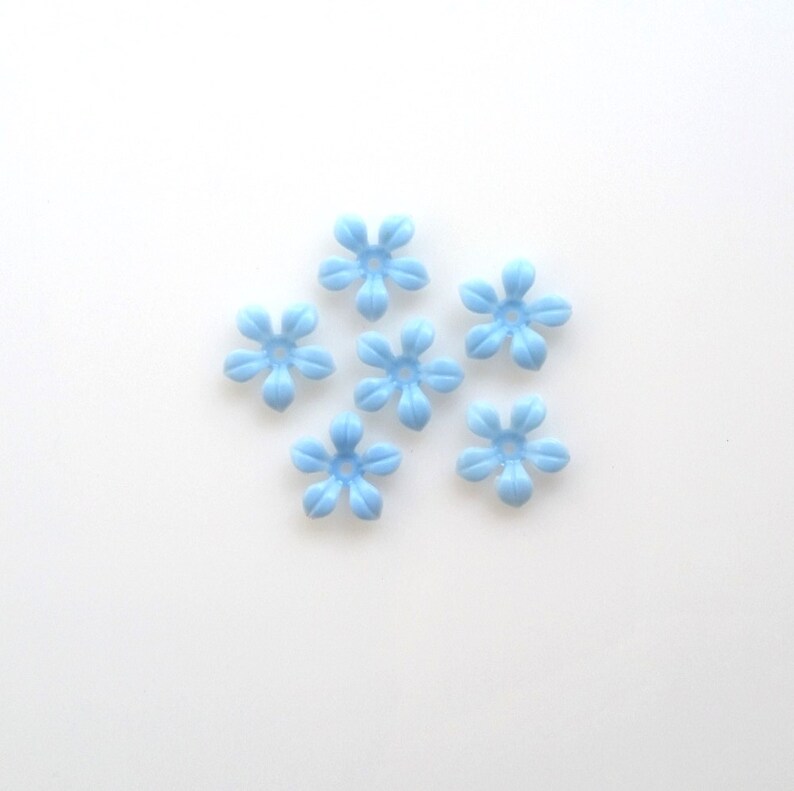 Light blue Soft Plastic Flower bead Vintage flower bead Flat Bottom, 20 image 5